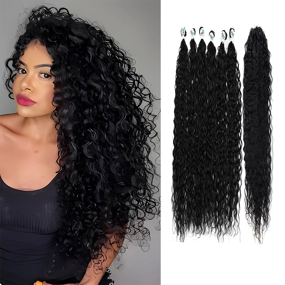 

Kinky Curly Bundles With Closure Synthetic Organic Fake Hair Extensions Anjo Plus Deep Wave 32Inch Super Long Weave Afro Curls