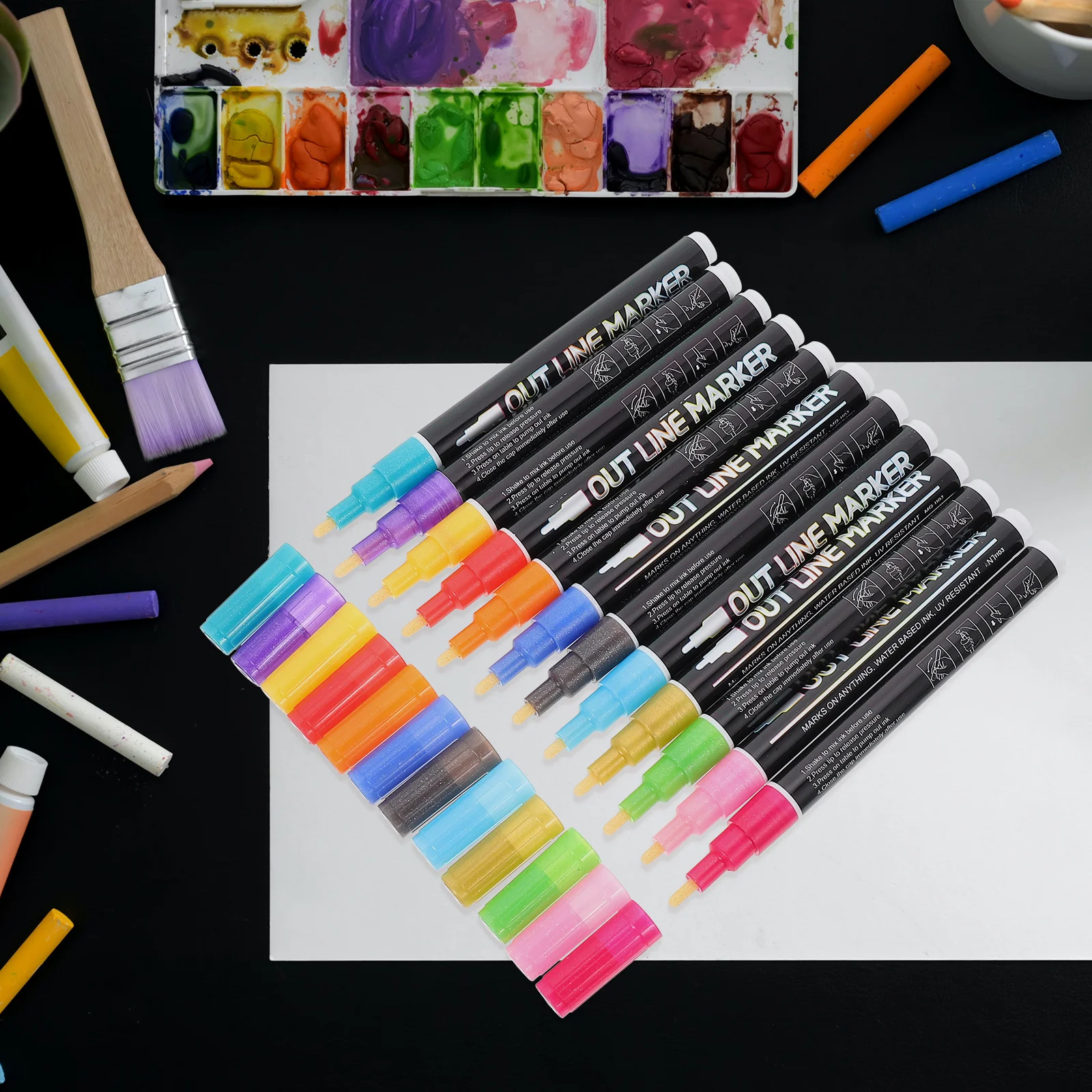 

12Pcs Fluorescent Marker Pen Multipurpose Paint Markers Practical Durable Ergonomic Design for Wood Paper Metal Glass Plastic