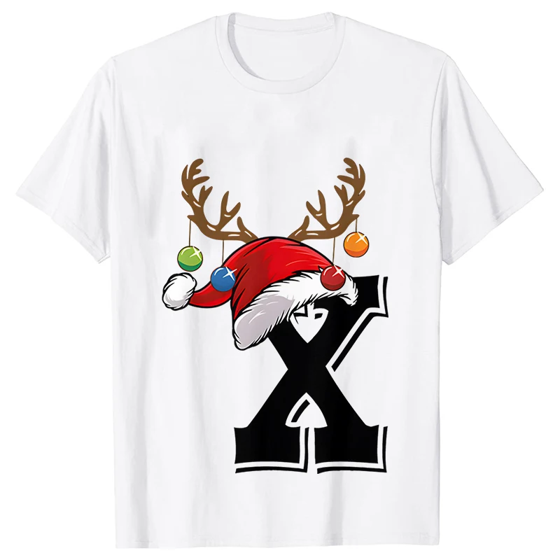 New 26 A~Z Christmas Alphabet T Shirt Women Casual Fashion T-shirt Short Sleeve Christmas Party Aesthetics White Tshirt Top