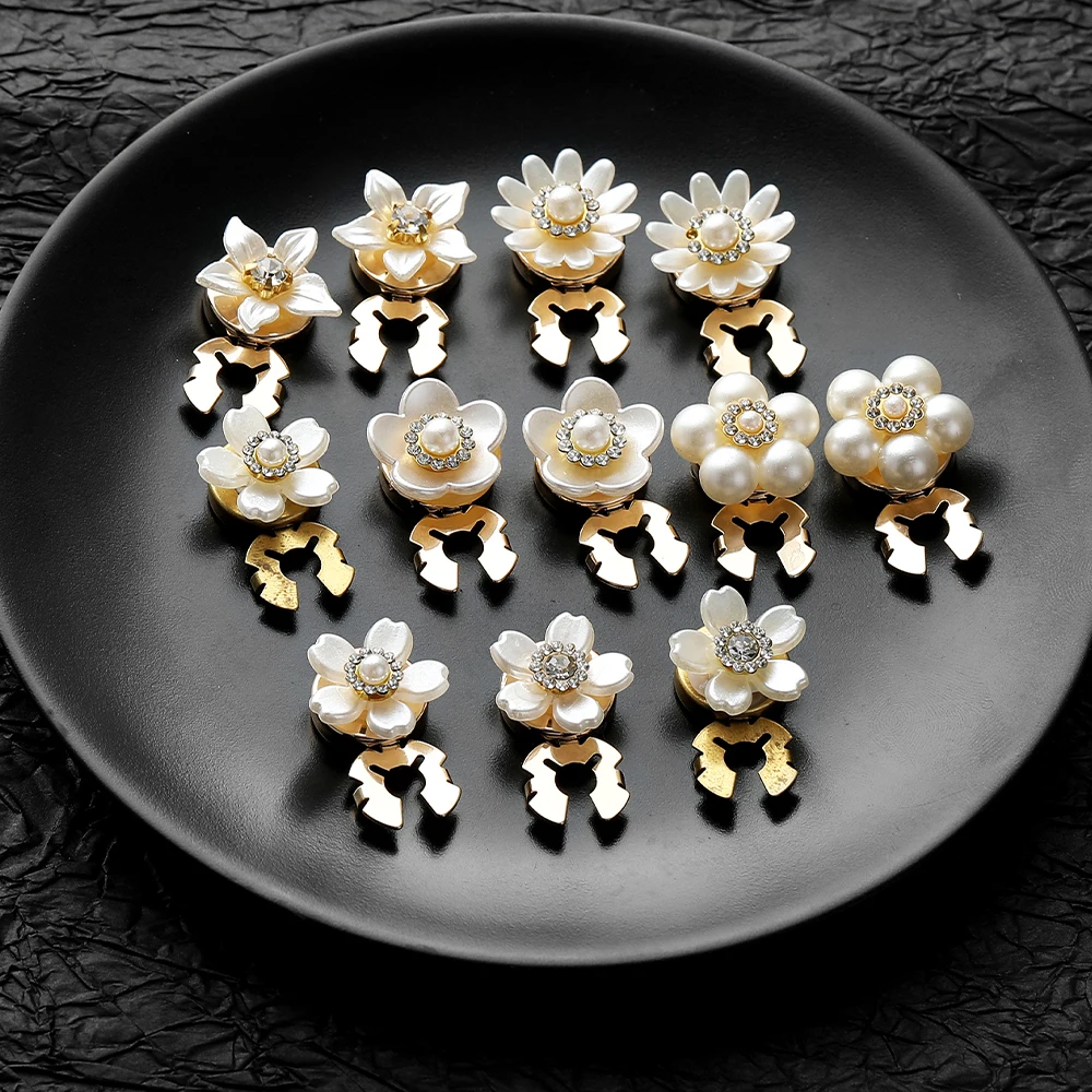 6 Styles Funny Mens Crystal Flower Shaped Golden Button Cover Clasp 2Pcs/Set Cheap Item Free Shipping