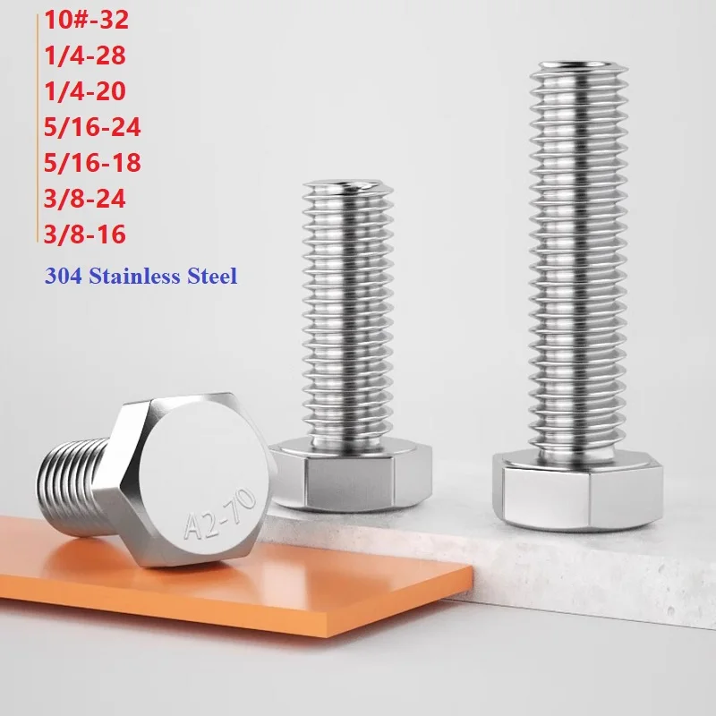 10 # -32 1/4-28 5/16-24 5/16-18 3/8-24 3/8-16 304 مسدس من الفولاذ المقاوم للصدأ رئيس الترباس موضوع كامل الخارجي عرافة مسدس رئيس مسامير