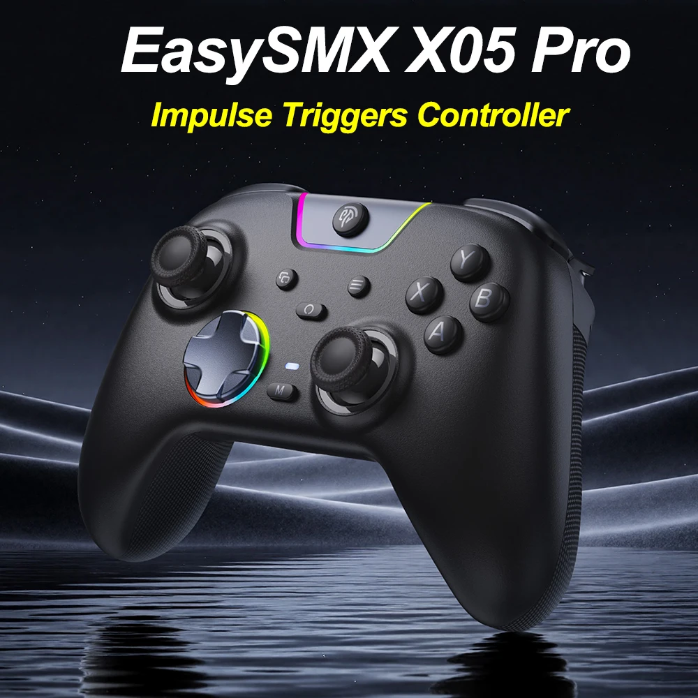 وحدة تحكم الكمبيوتر اللاسلكية EasySMX X05 Pro متوافقة مع أجهزة الكمبيوتر/التبديل/الهاتف/البخار/التلفزيون، ومحركات الدمدمة المزدوجة، ومشغلات الدخبة