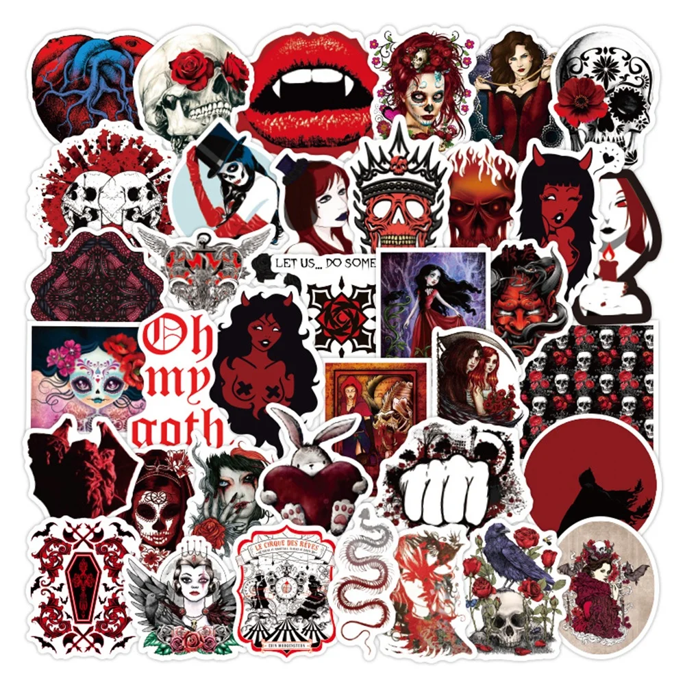 50PCS Goth Gothic Devil Dark Red Stickers For Laptop Scrapbooking Phone Supplies Decal