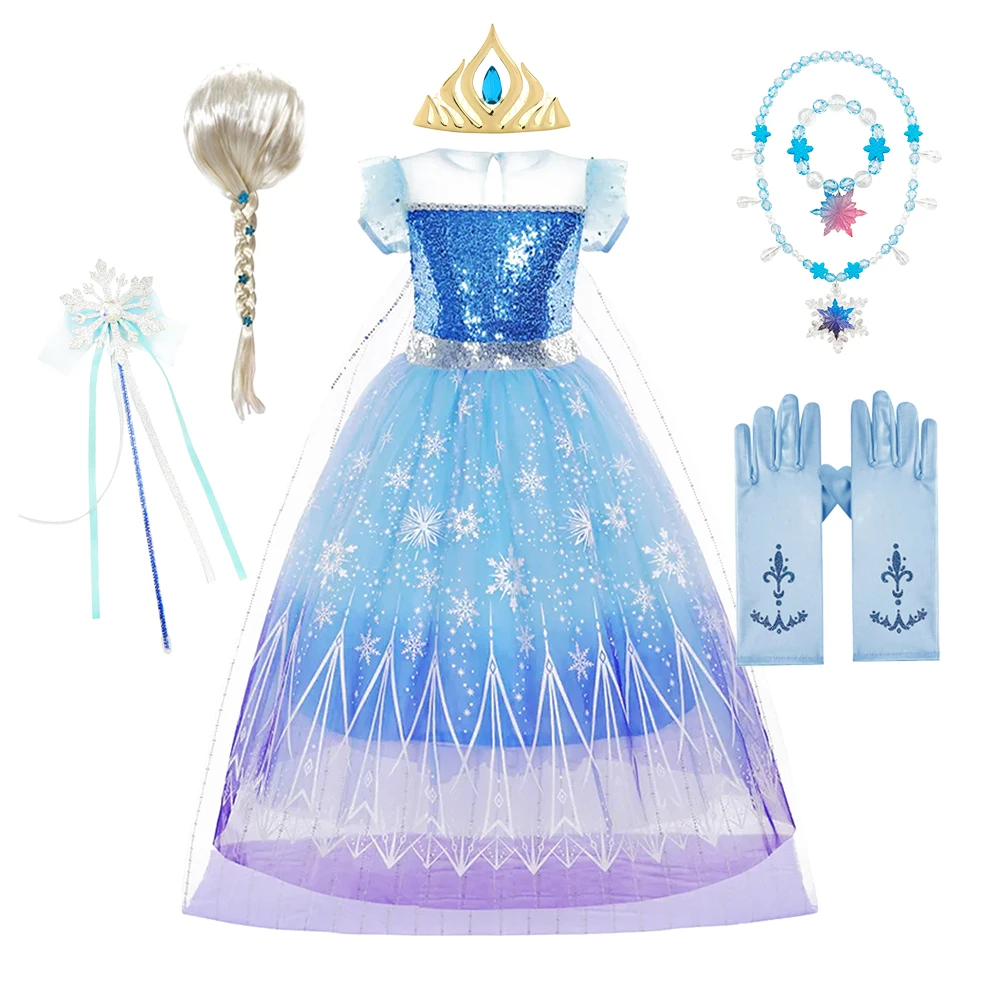 Girls Elsa Role Playing Dress Kid Halloween Carnival Apparel Girls Birthday Cosplay Princess Dress