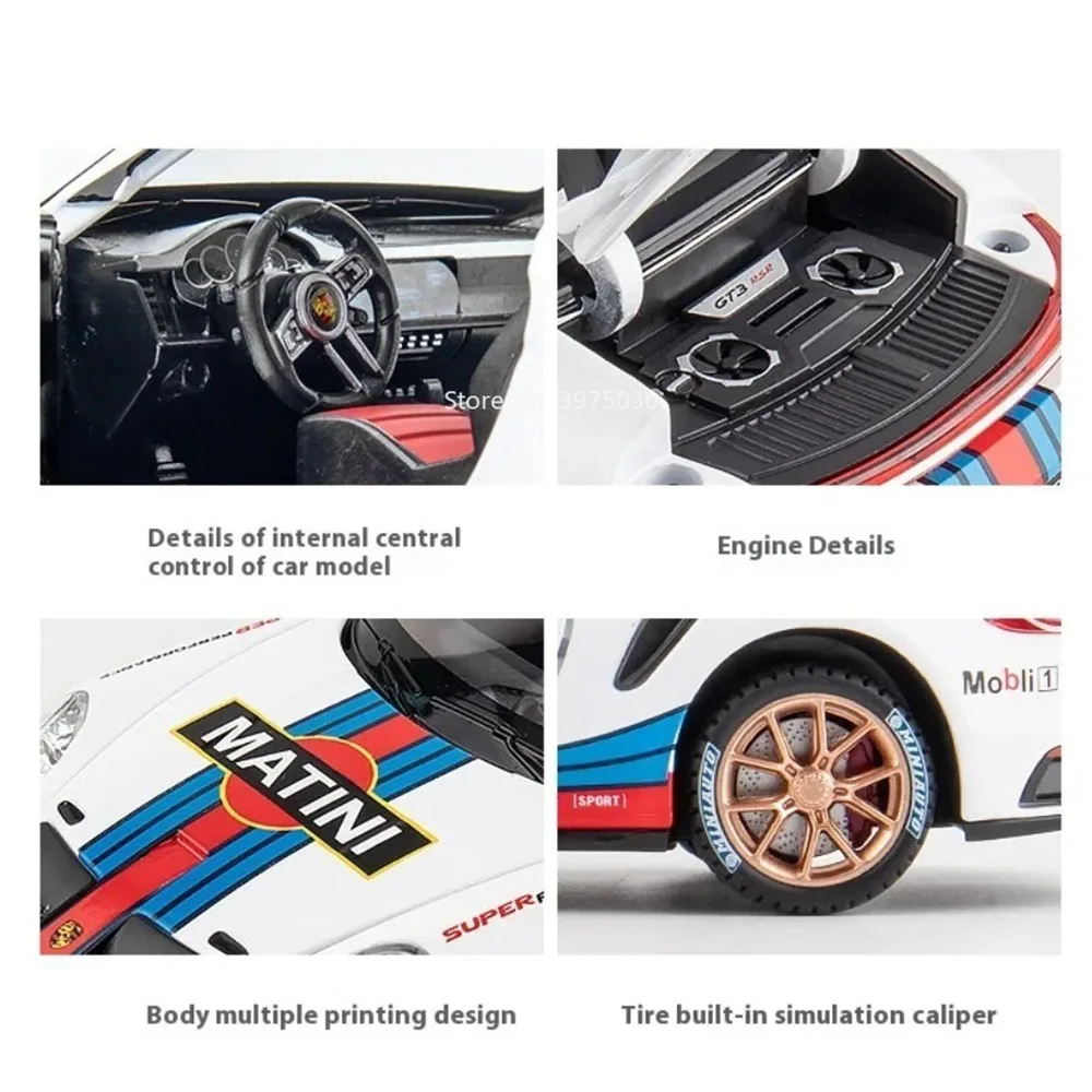 1:24 964 911 GT3 RSR Legering Speelgoed Diecast Auto Modellen Rubberen Banden Wiel Trek Supercar 4 Deuren Geopend Voertuigen Kinderspeelgoed