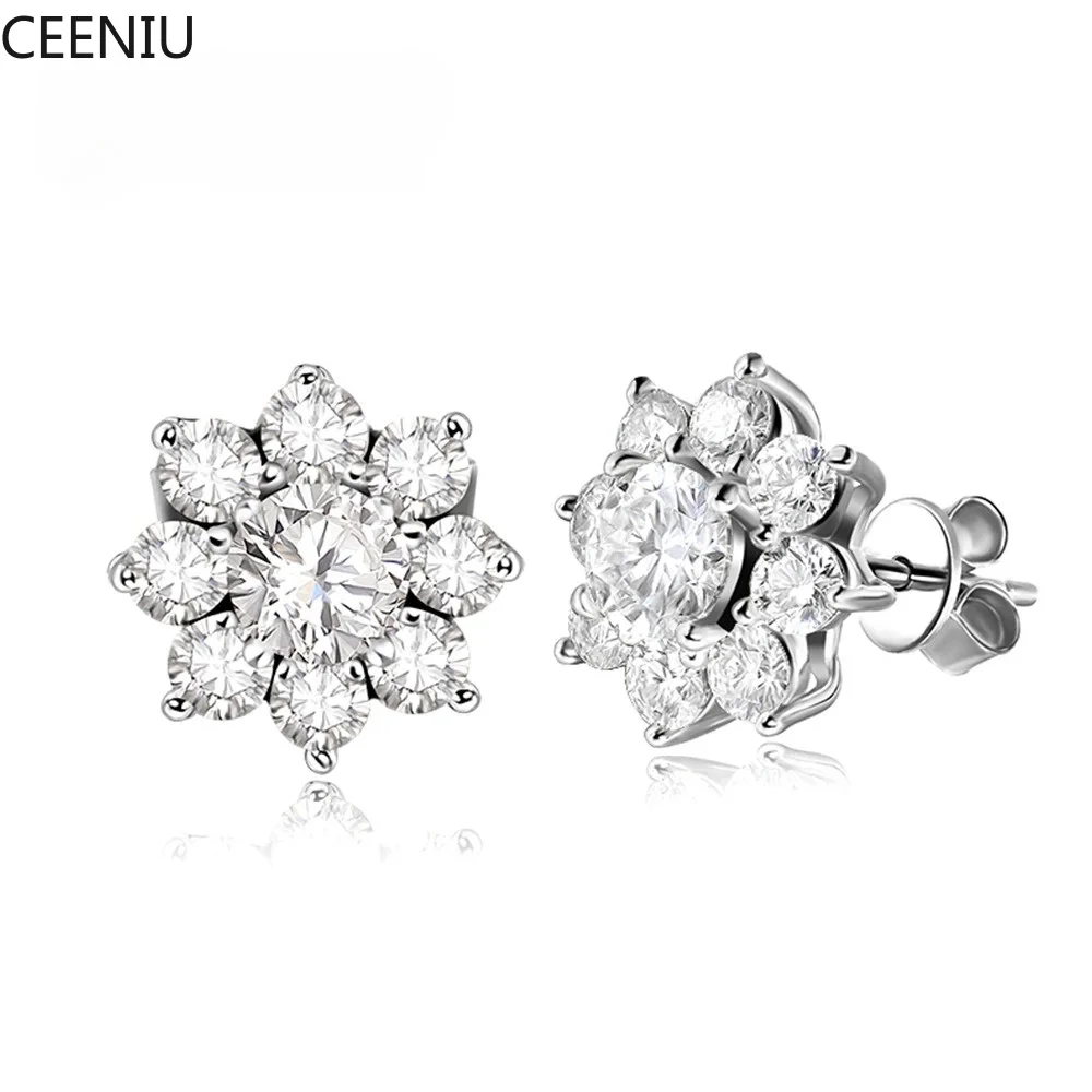 KNOBSPIN D VVS1 All Moissnaite Diamond Earring for Women 925 Sterling Sliver Plated 18k white gold Stud Ear Wedding Fine Jewelry