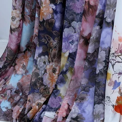 50D Thin Chiffon Fabric Translucent Chinese Ink Style for Sewing Clothes by Meters