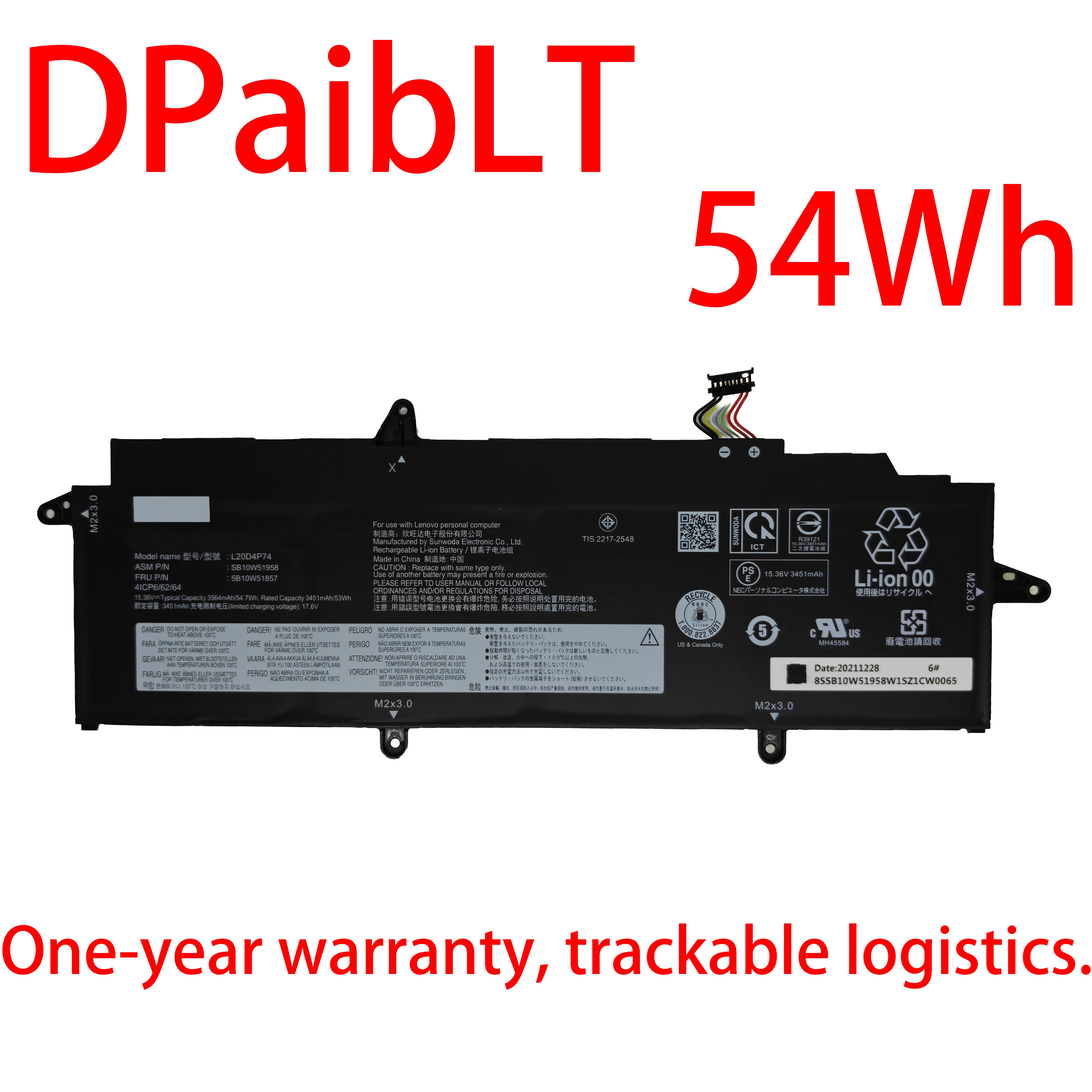 

DPaibLT NEW 54Wh 15.36V 3564mAh L20D4P74 L20C4P73 L20M4P73 L20D4P73 LAPTOP BATTERY for Lenovo ThinkPad X13 Gen 2