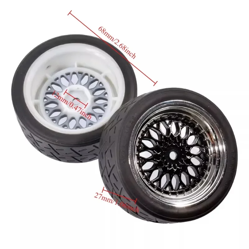 PER 1/10 1/12 1/14 Pneumatici e ruote da strada Cerchioni in plastica esagonali da 12 mm compatibili con Tamiya TT01 TT02 Kyosho Sakura D3 Trxs 4Tec 2.0