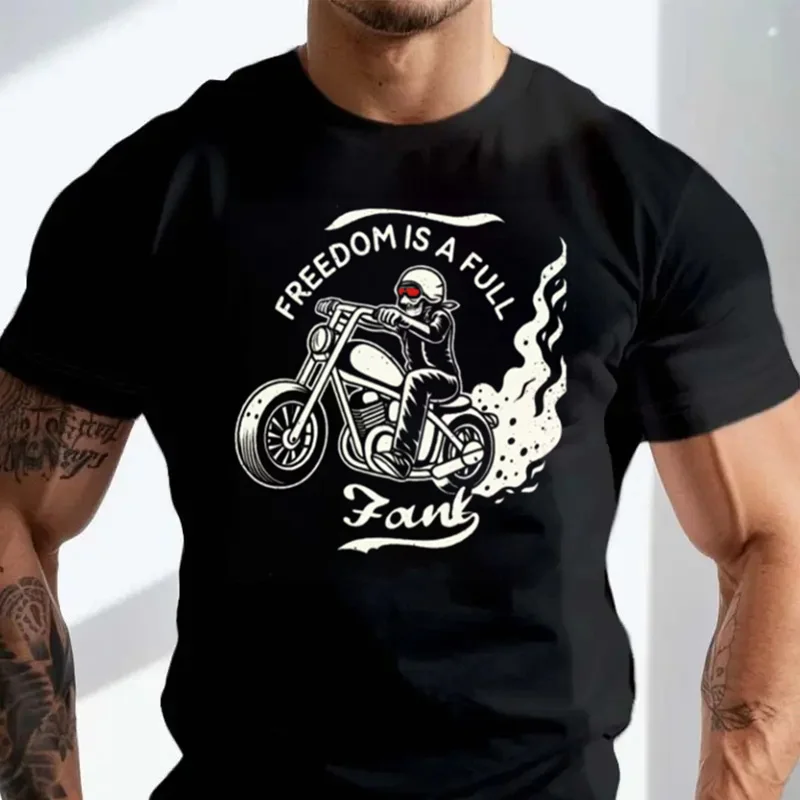 

Motorcycle T -Shirt Freedom Bold Graphic T-shirt Original Unisex Shirt Cotton Tshirts Fashion Men O-Neck Casual Tee