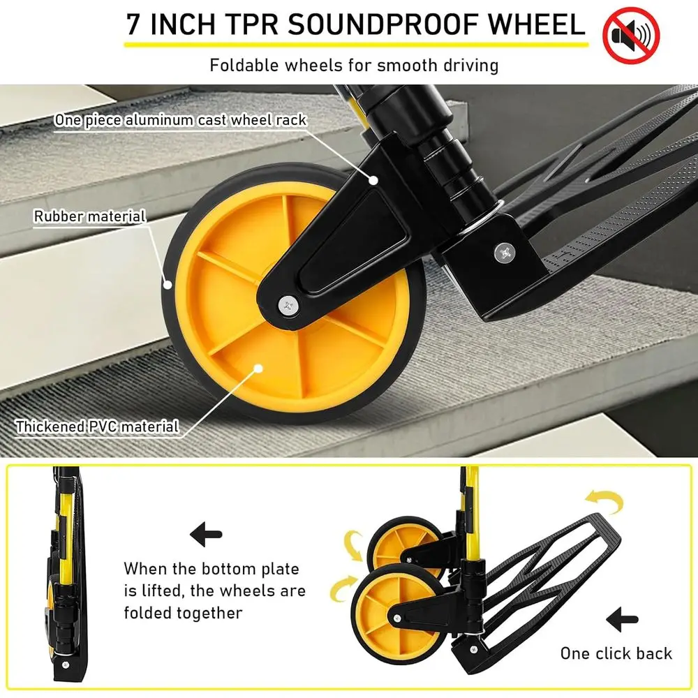 Przenośny aluminiowy wózek na bagaż o udźwigu 200 kg, składany wózek do podróży, biura i dla osób z ograniczeniami w mobilności.
