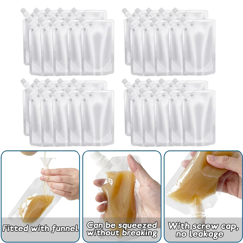 48 Uds. Bolsas transparentes para bebidas, bolsa de agua congelable para licor y jugo, matraz de plástico reutilizable portátil para bebidas frías, artículos para beber para fiesta de barbacoa