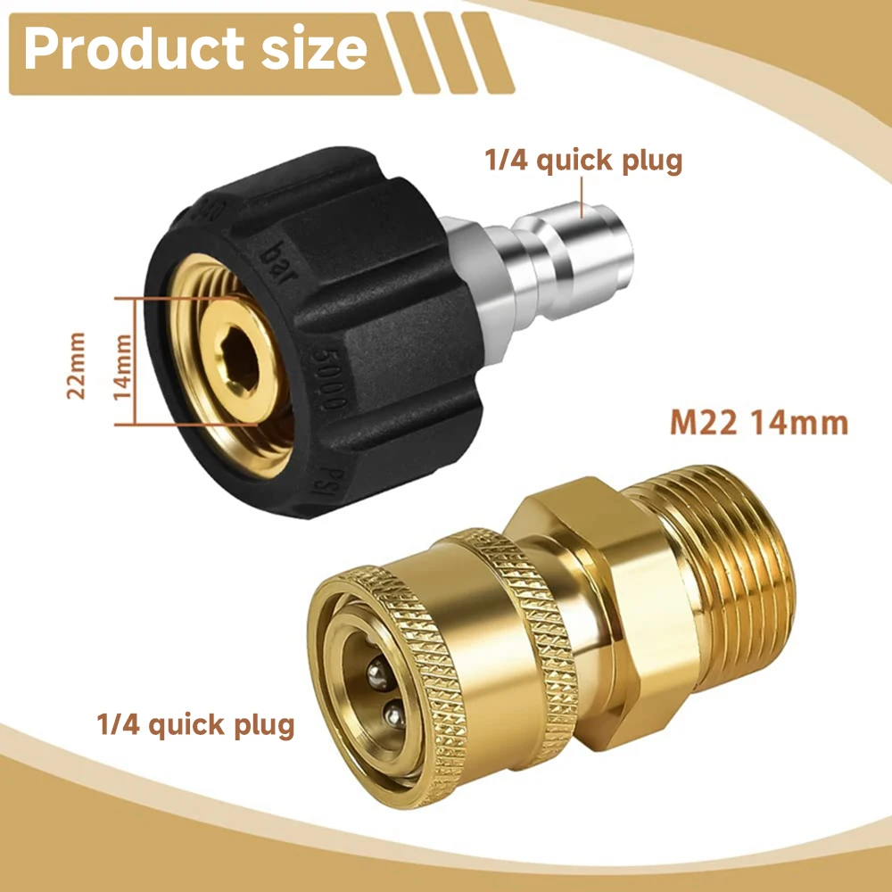 Imagem -03 - Lavadora de Pressão Mangueira Adaptador Pistola Conector de Liberação Rápida Lavadora de Latão Montagem M22 14 mm a 4