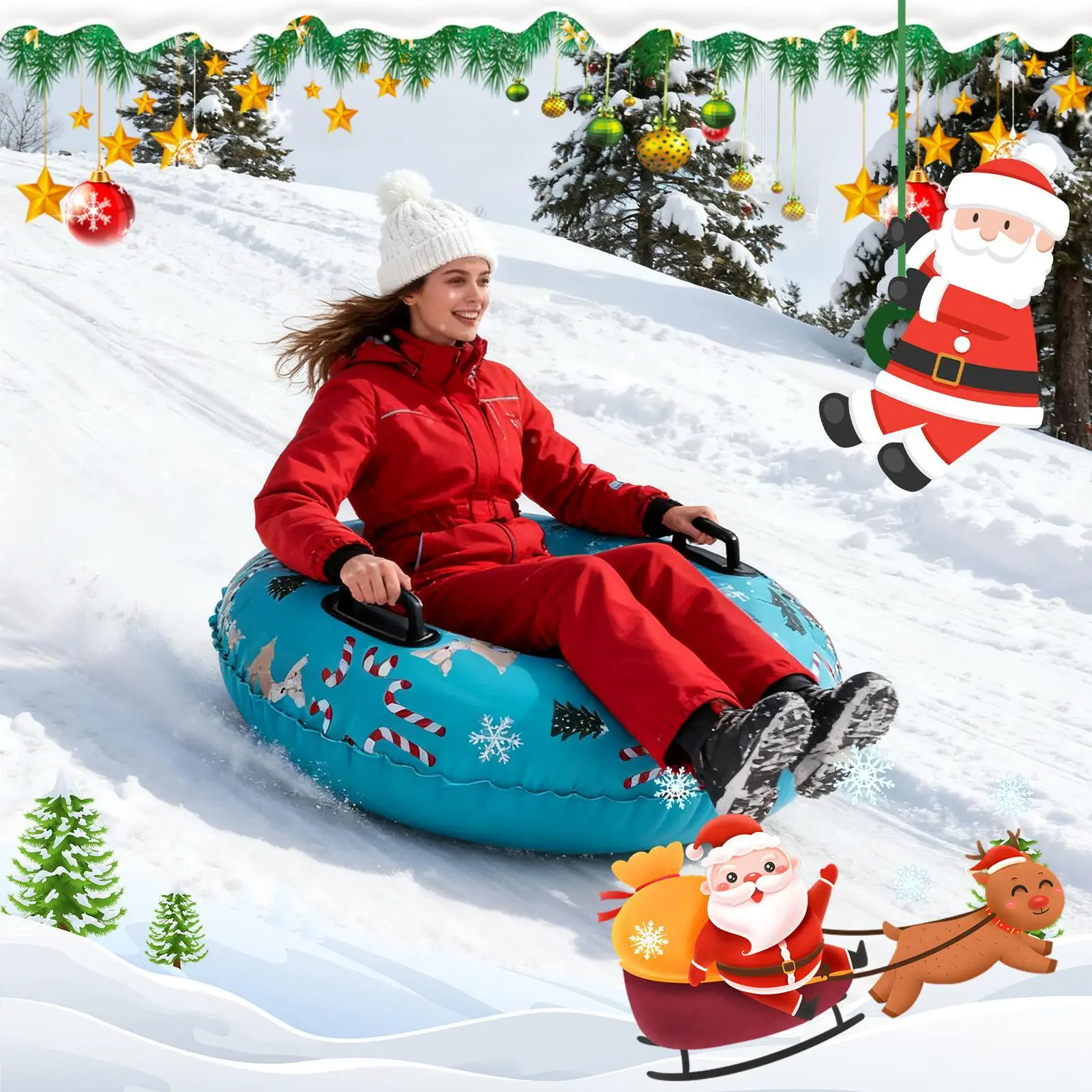 أنبوب ثلج للأطفال بنمط الرنة غير قابل للانزلاق، ألعاب تزلج عائلية في الهواء الطلق لمتعة الشتاء، هدية عيد الميلاد #1