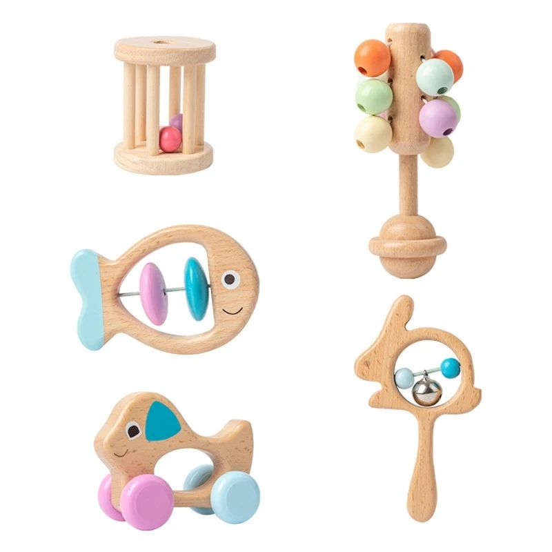 

5 Pcs Children Hand Bells Wooden Rattle Toy Baby Musical Bells Rhythm Toy