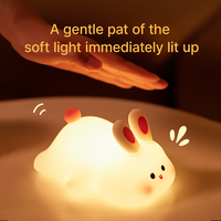 Cute Rabbit Rechargeable Silicone  Night Lamp Touch Sensor Big Face Rabbit Light Timing USB Light for Kids Gift Party Decor