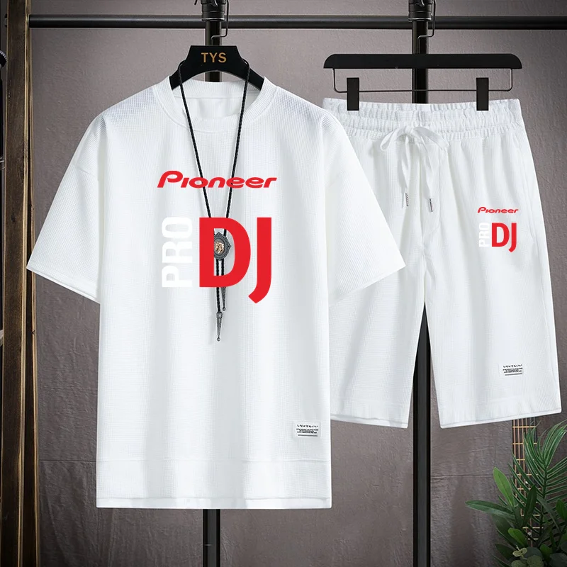 Summer New DJ Pioneer PRO Men\'s Set Short Sleeve Shorts Two Piece Running Fitness Outdoor Sports Set