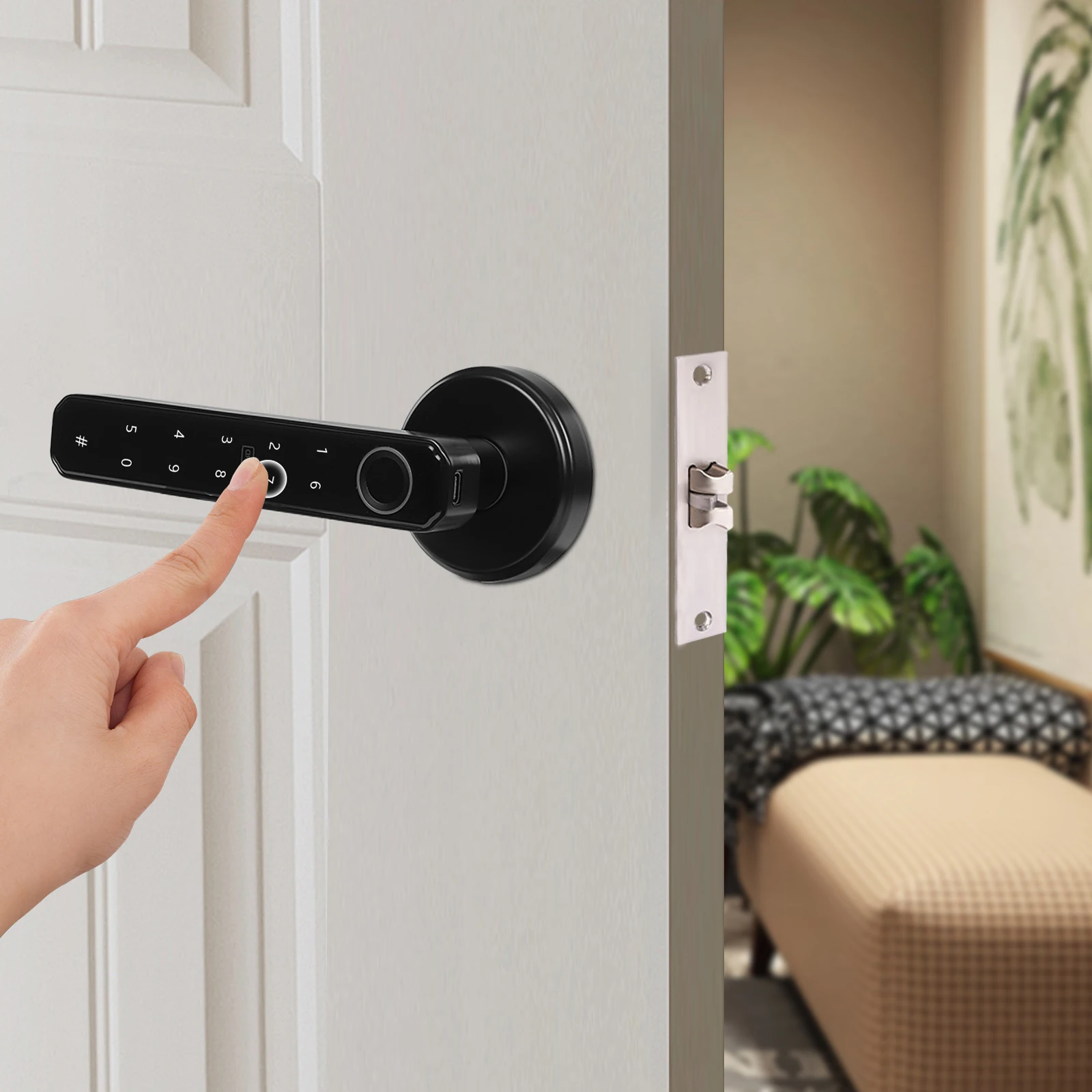 

Fingerprint Door Lock Digital Electronic Lock Smart Door Handle Lock with Fingerprint, Password, IC Card, Bluetooth, Key