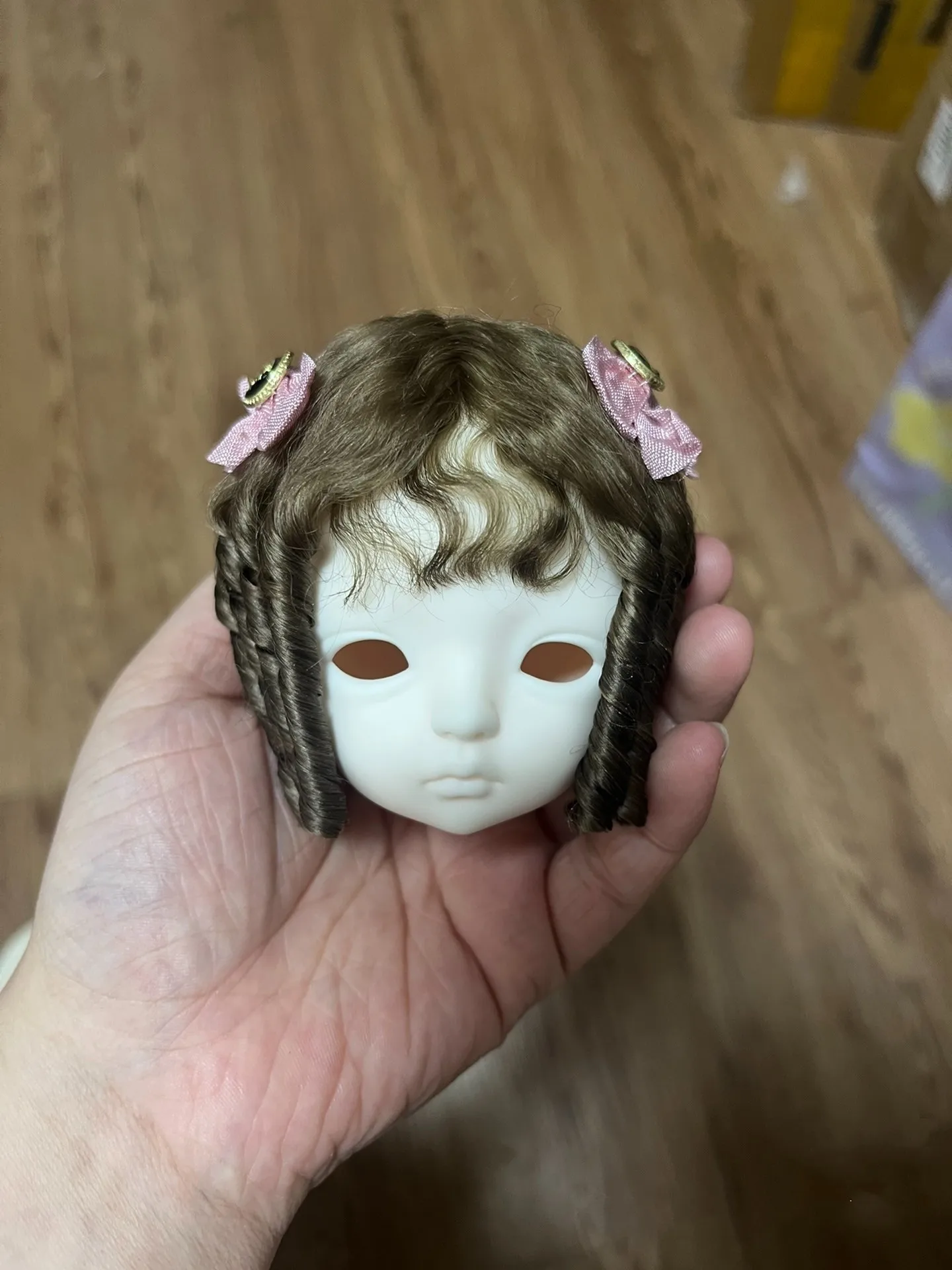 

European style 1/4 BJD doll wig brown hardhead shell styling curly hair free shipping