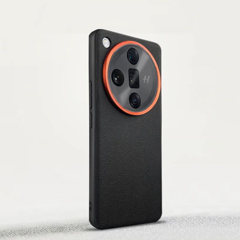 

Solid Case For Oppo Find X7 and X7 Ultra Aluminum Alloy Raised Lens Frame Protection Anti-slip Grip Plain Vegan Leather Cover