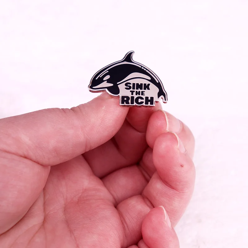 White Gladys The Killer Whale Sink The Rich Enamel Pin  Brooch Jewelry Backpack Decorate view 4