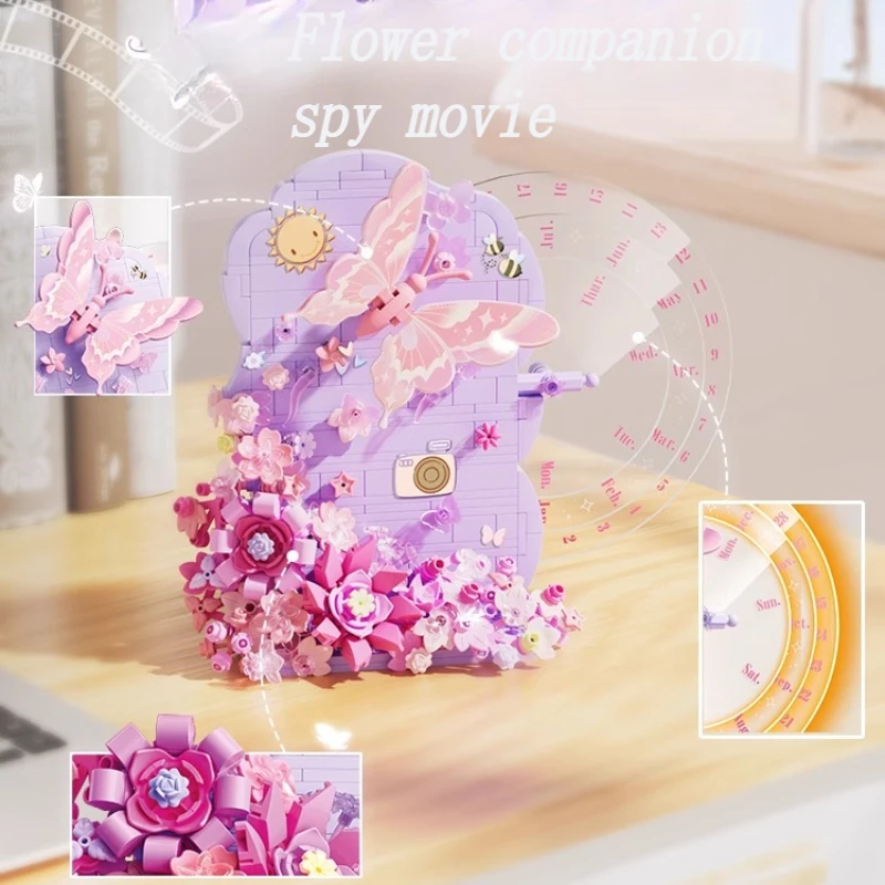 SEMBO اللبنات زهرة الحب الوقت التقويم الدائم تجميعها DIY اللعب الأبدية زهرة الحلي سلسلة هدايا عيد الميلاد