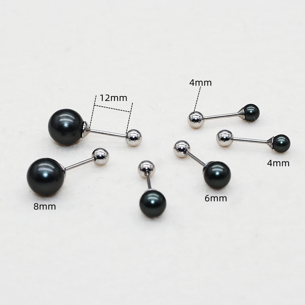 

1Pair Fashion Trendy Brief Screw-back Black Color 4MM 6MM Stud Earrings Material 316 L Stainless Steel Never Fade And Allergy