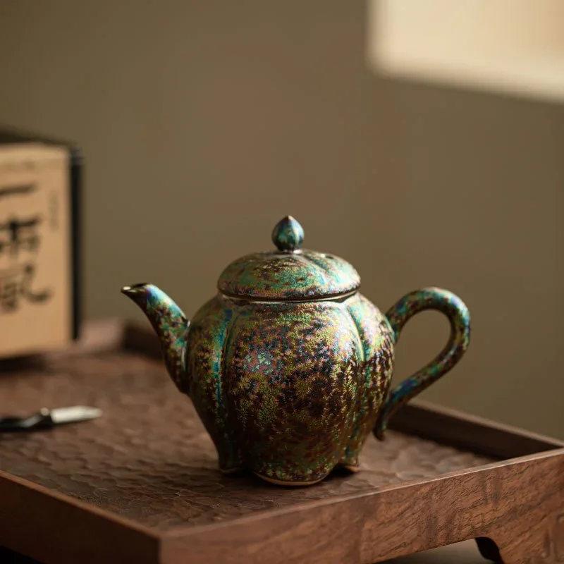 155ML Jingdezhen Chinese-style Colorful Kiln Change Jianzhan Melon Edge Pot Household Ceramic Teapot Kung Fu Tea Set Collection