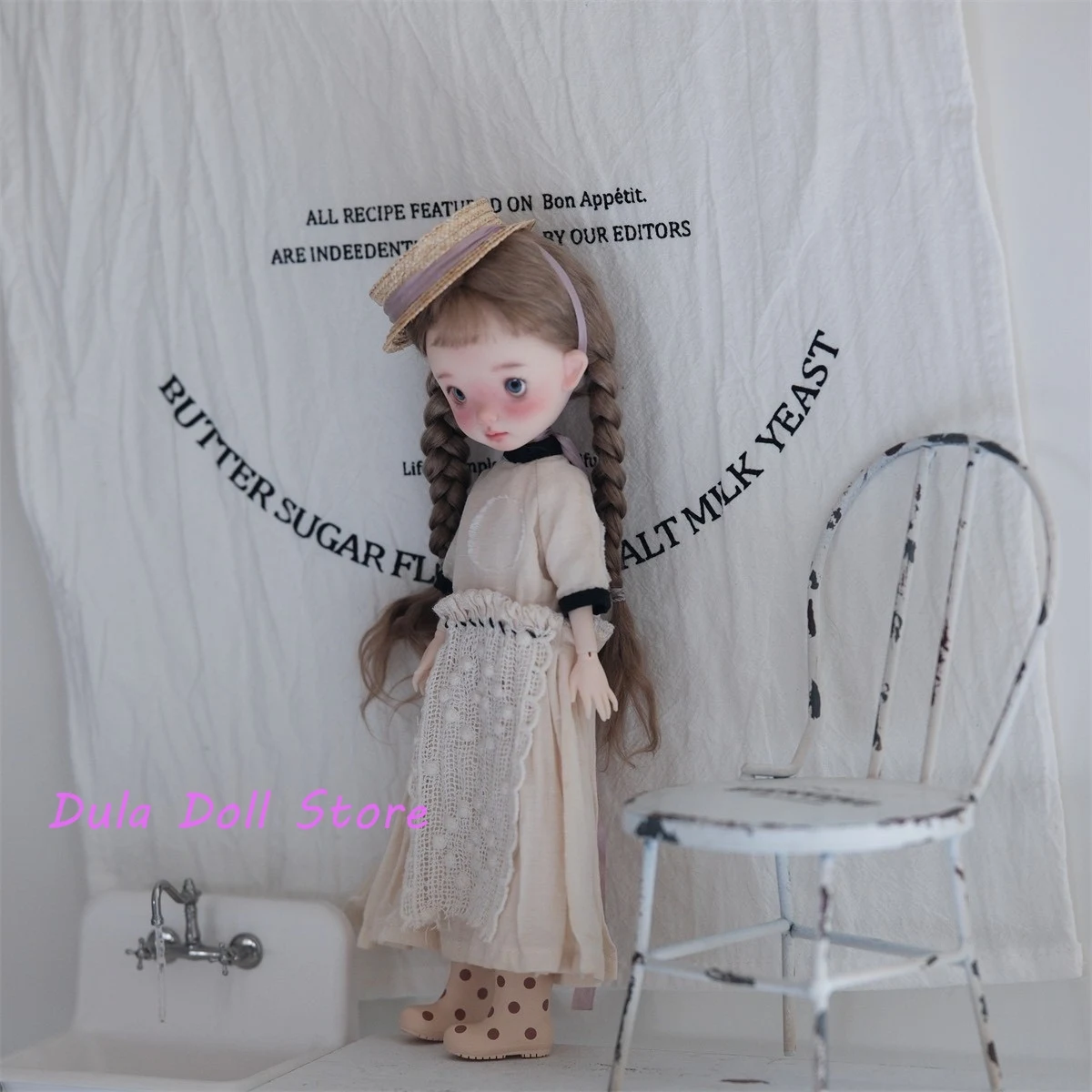 Roupas de boneca Dula vestido retrô bege para boneca Blythe Landoudou Landazz Qbaby ob24 ob22 Azone Bjd