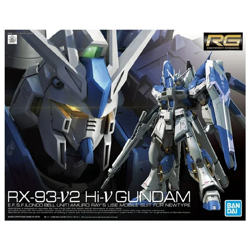 2023New Bandai Original Anime RG 1/144 RX-93-v2 Hi-v Gundam ACTION Figures Assemble PVC Toy Birhhday Gift for Children Kids