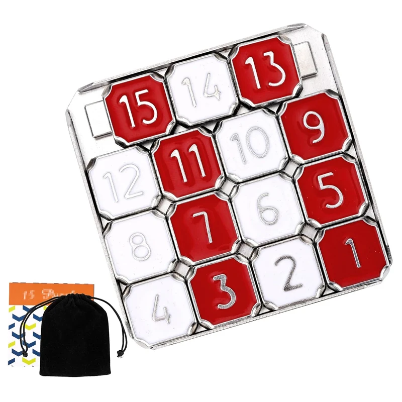 Metal Brain Teasers 1-15 Number Slide Puzzles for Adults Teens Kids IQ Test Digital Huarong Road Educational Toys