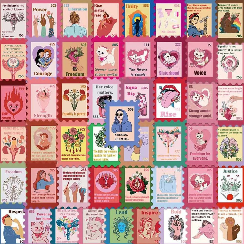 50pcs Feminist Stamp Sticker Colorful Creative Decal For Laptop Phone Luggage Scrapbook Magazine DIY Decal Sticker