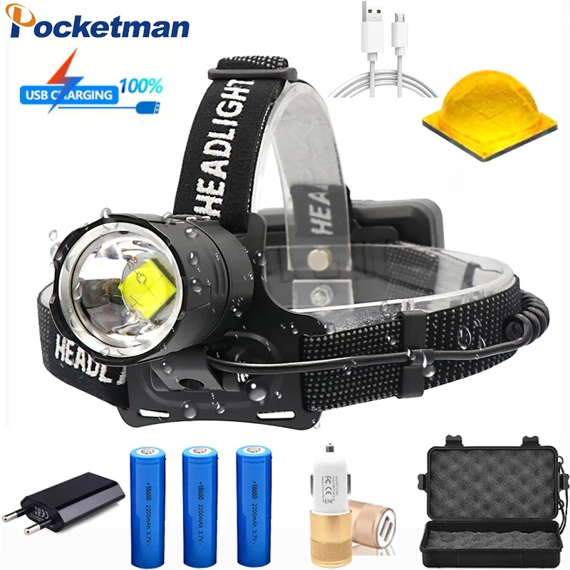 

Super Powerful LED Headlamp Outdoor Camping Headlight High Power Lantern Head Lamp Zoomable Torches Waterproof Flashlight