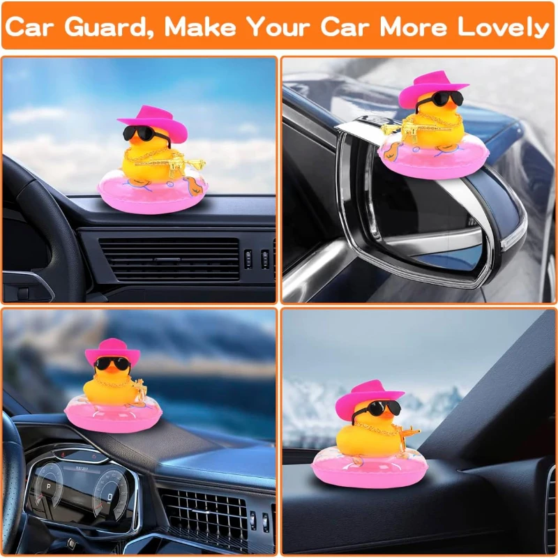 Office Decoration Car Rubber Duck Decoration Dashboard Yellow Duck with Weapon Hat Sunglasses Gold Chain