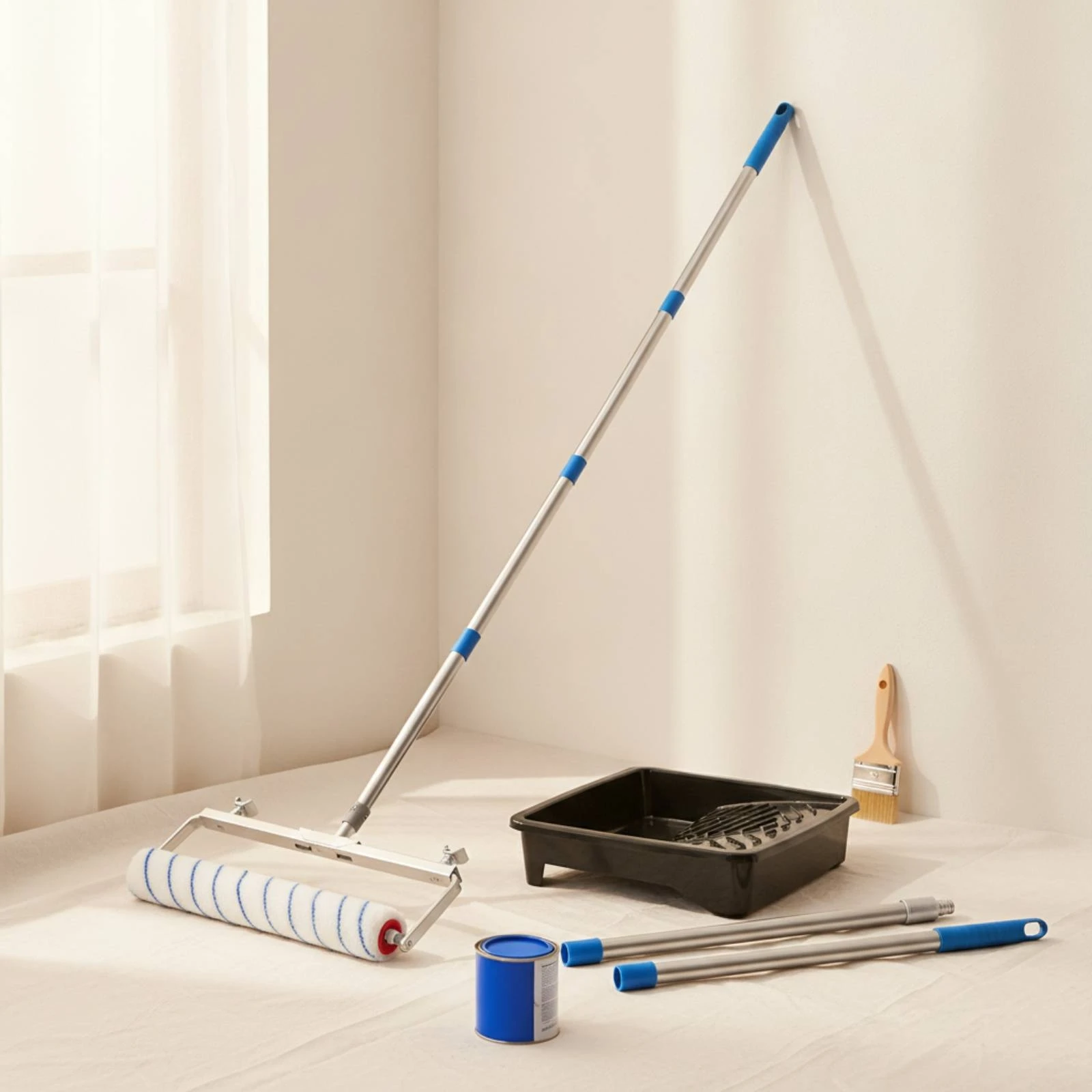 

Paint Roller Set with Tray and Extension Pole Long-Lasting Paint Roller Set with Tray Tool Heavy-Duty Lightweight for DIYers