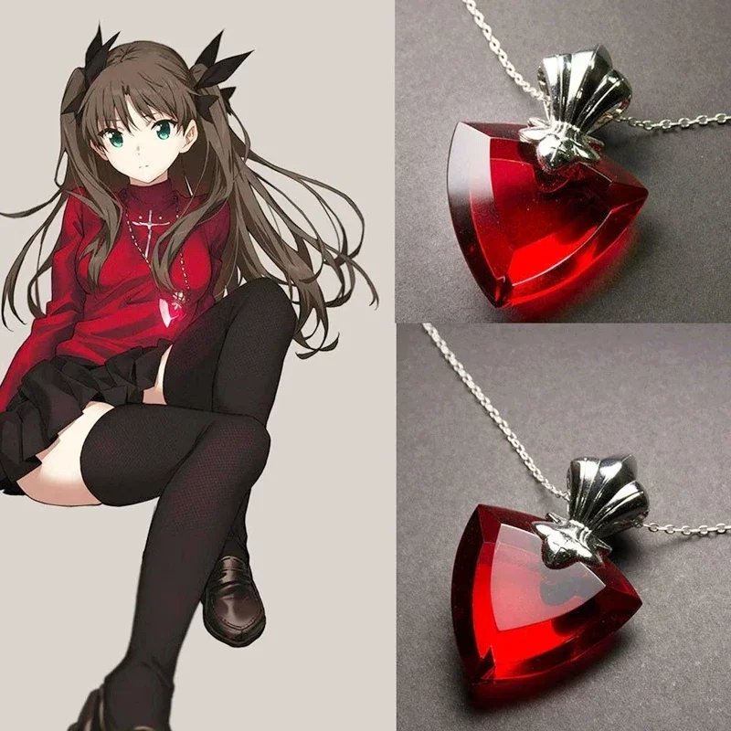 Fate Stay Night Necklace for Women Tohsaka Rin Hearts Pendant Necklaces Woman Trend Neck Silver Color Fashion Couples Party Gift