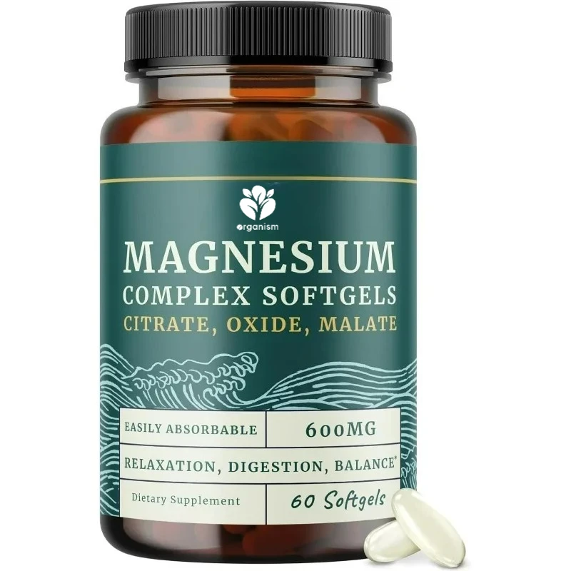

Triple Magnesium Soft Capsules | Citric Acid, Malic Acid, and Oxide | Highly Absorbent Magnesium Supplement 60 Capsules
