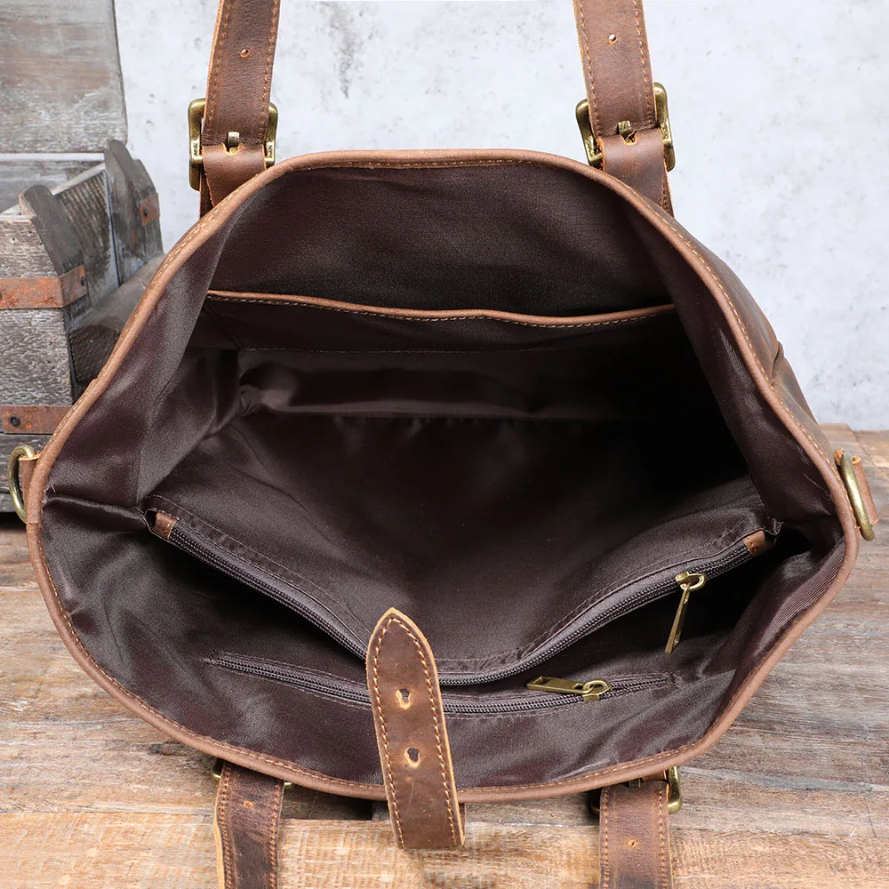 S.WORKER Vintage Echtleder Herren-Tragetasche Handgefertigte Aktentasche Schultertasche Damen Freizeittasche Crazy-Horse Rindsleder – Detail 12