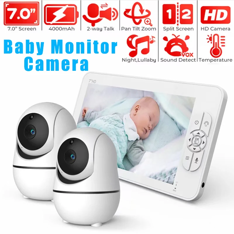 7 Inch Baby Monitor Split Screen 1080P Camera Baby Phone 4X Zoom Two-Way Voice Intercom Night Vision Babysitter Monitoring Cam