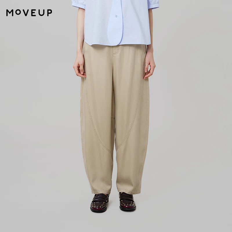 MOVEUP Casual Straight Pants 2026 Summer New Elastic Waist Plant Embroidery Pocket Commuting Loose Trousers For Women 3ELX20114