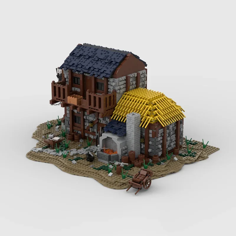 4190PCS DIY MOC กลางอายุ Blacksmith House สถาปัตยกรรมการศึกษาอาคารบล็อกประกอบของเล่นเด็กวันหยุดของขวัญ