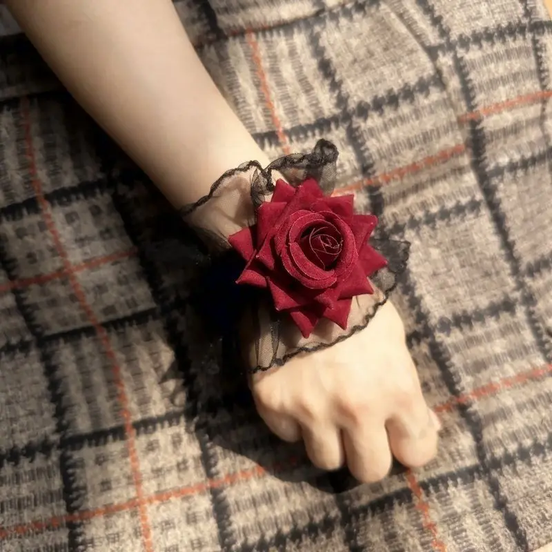 Dark Lolita Lolita Spitze Handgelenk Ärmel Damen Weinrot Rose Kleid Ärmel Cosplay Prop Armband