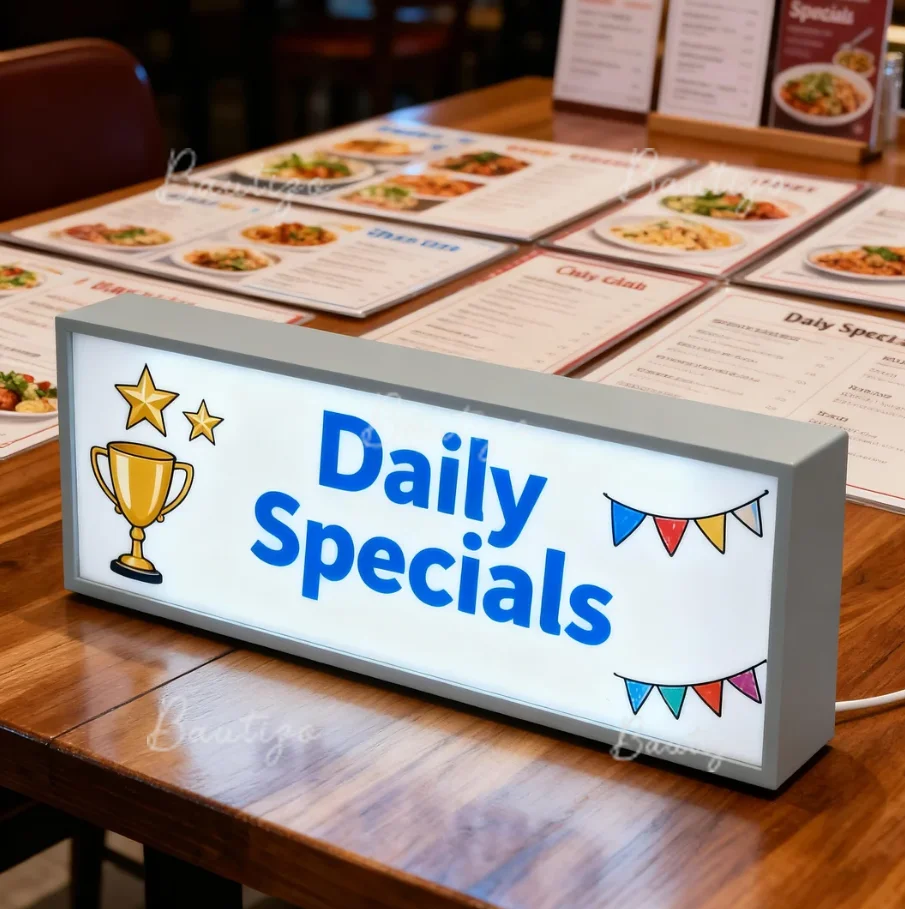 Mini Light Box with Custom Logo Daily Specials Signage Personalized Sign Restaurant Table Decor Light Up Lightbox for Business