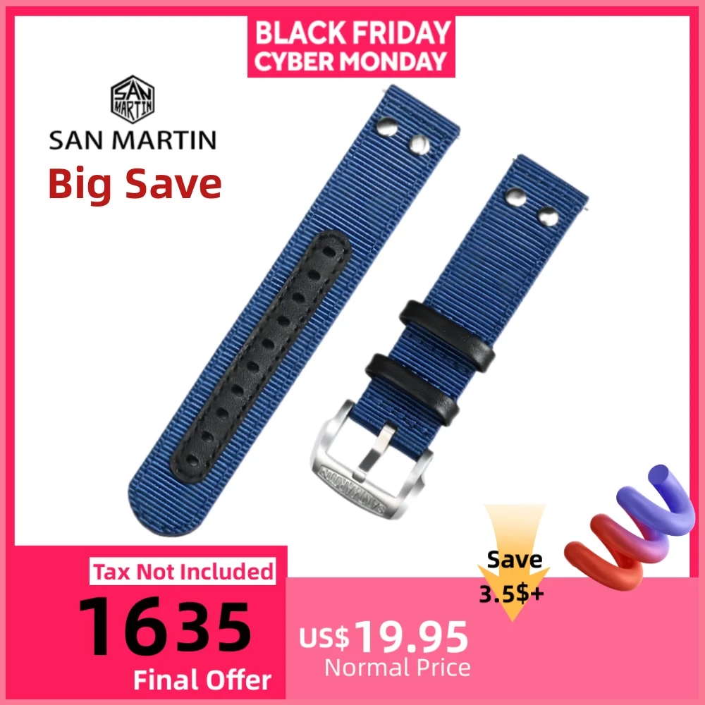

San Martin Watch Straps 20mm 22mm Watchband Fashion Rivet Stitching Quick Release Spring Bar Self Made Premium Pin Buckle BD0003