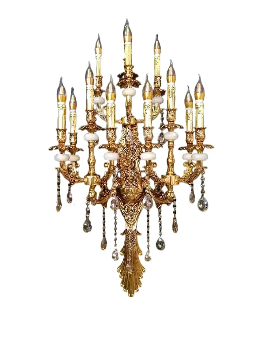 

French Art Style Large Crystal Candle Wall Lamp European Alloy Retro Villa Lobby Exhibition Hall бра светильник на стену лампа