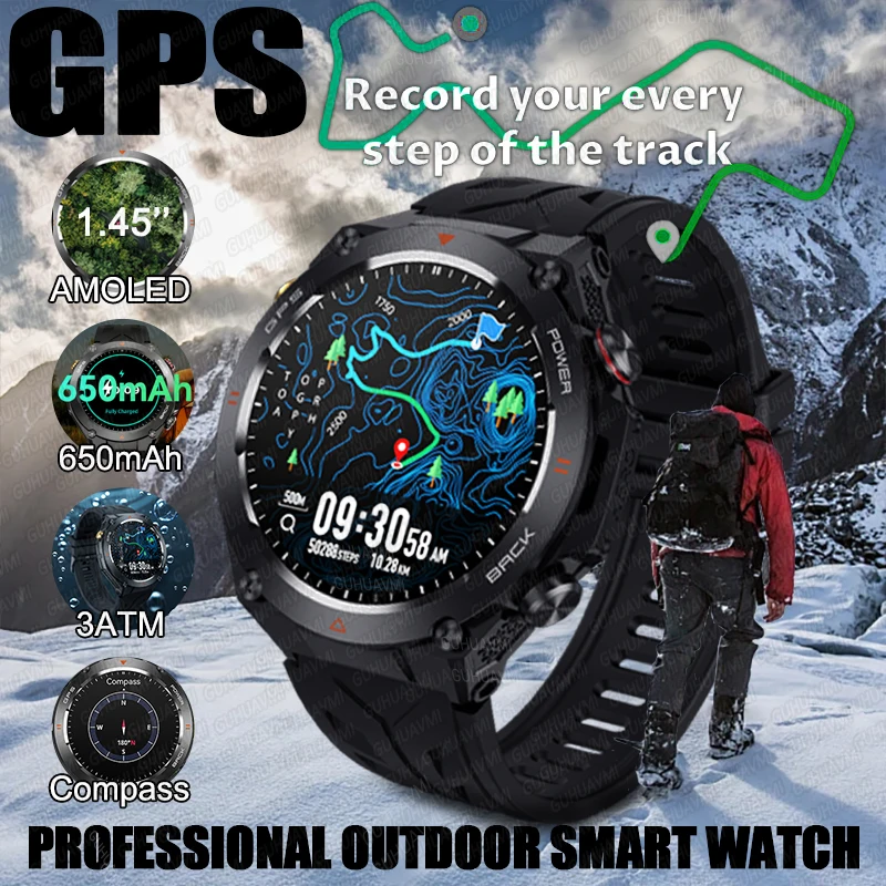 

2025 New T-Rex 3 GPS SmartWatch 1.45"Ultra HD Display Built-in Height&Compass Make/Receive Phone Calls 650mAh Battery Braceletes