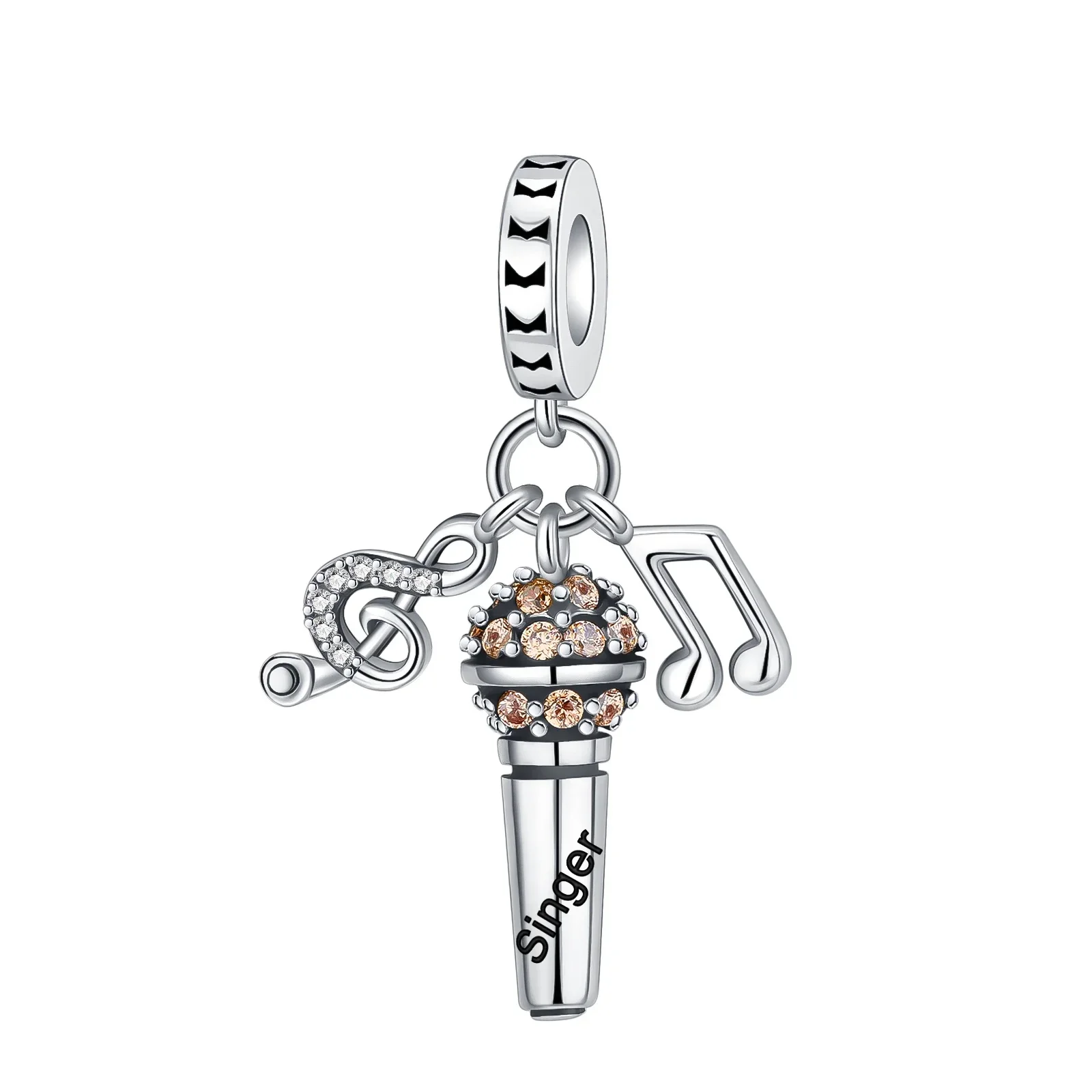 925 Sterling Silver Charms para Mulheres, Nota, Música, Microfone Pendant, Fits Original Pandora Pulseiras, DIY...