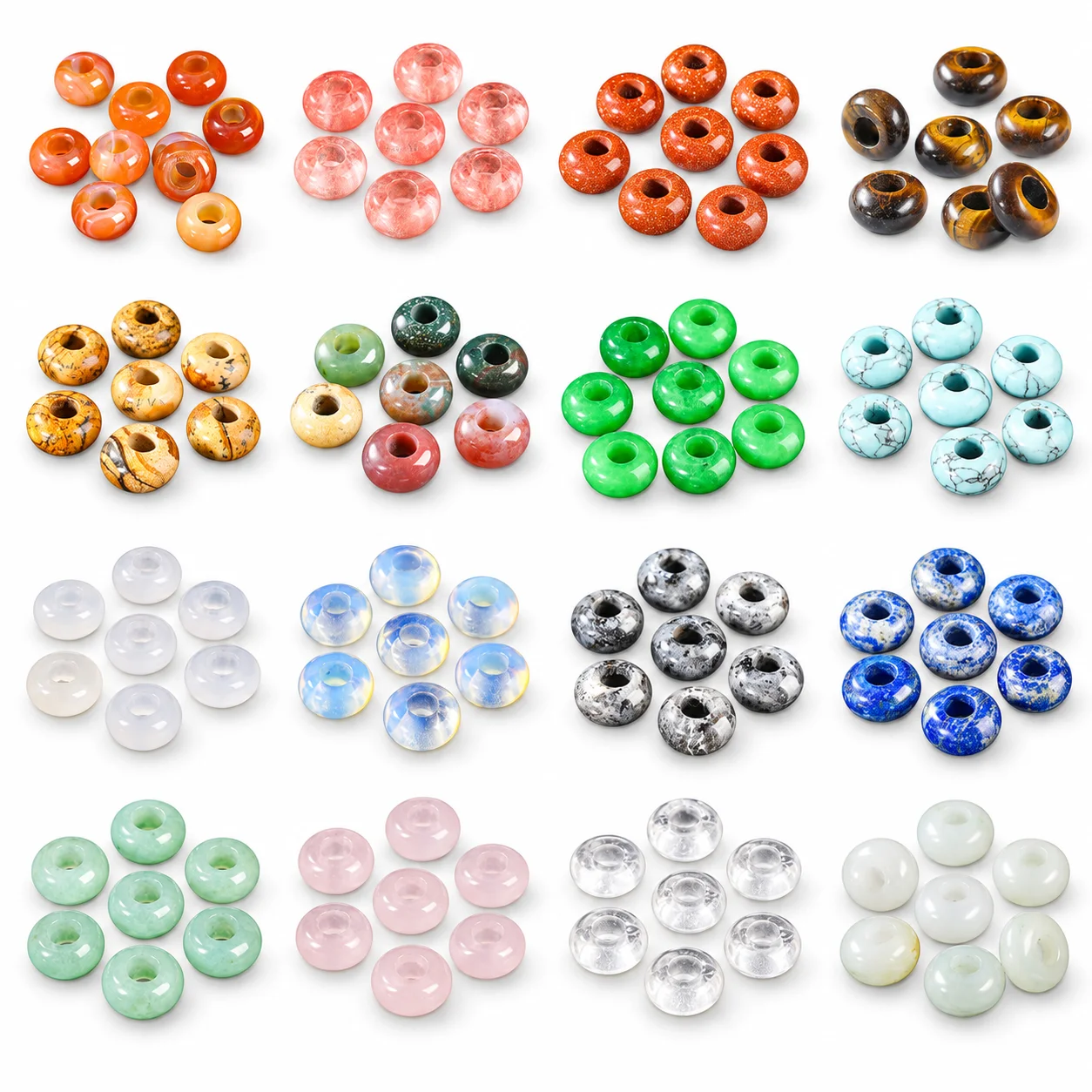 Large Hole Stone Rondelle Beads Tiger Eye Agate Quartz 10x4mm 14x8mm 4-5mm Hole Spacer Beads for DIY Bracelet Jewelry Making