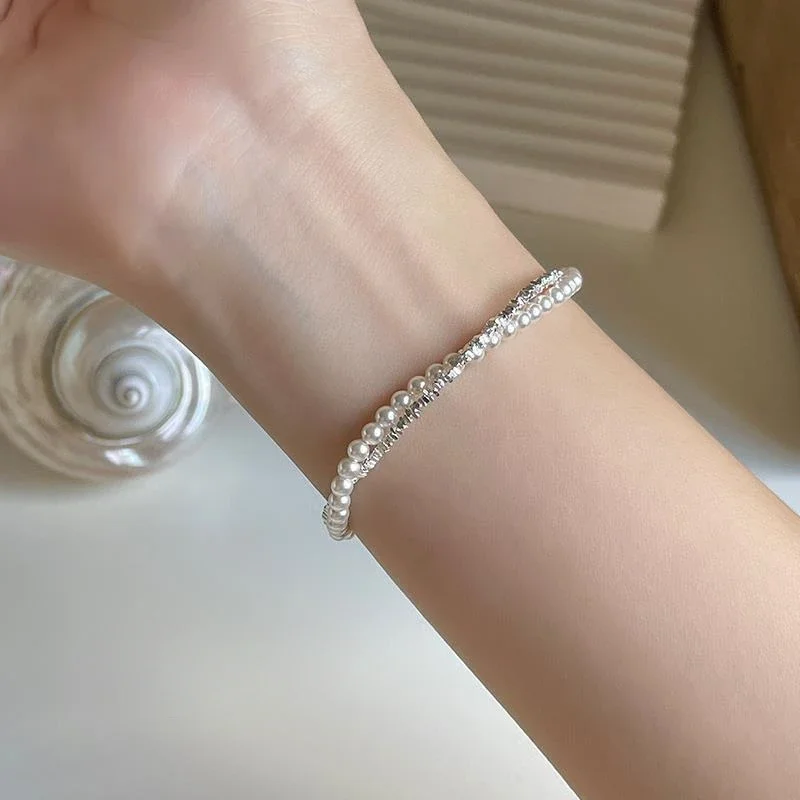 Pulseras de perlas de Plata de Ley 925 para mujer, pulsera coreana Irregular de doble capa con nudos, regalos de joyería