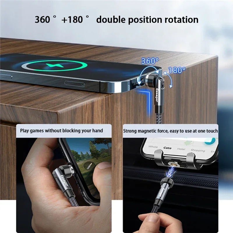 540 Rotate Magnetic Cable 3a Fast Charging Micro usb Type C cable For Iphone Xiaomi Magnet Charger Phone Wire Cable Data